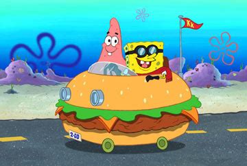 SpongeBob in the Burgermobile.